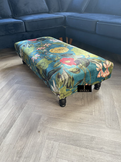 Floral Printed Footstool Luxurious Fabric Bench - ISTOOLS