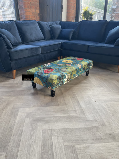 Floral Printed Footstool Luxurious Fabric Bench - ISTOOLS