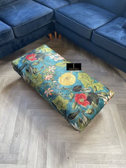Floral Printed Footstool Luxurious Fabric Bench - ISTOOLS