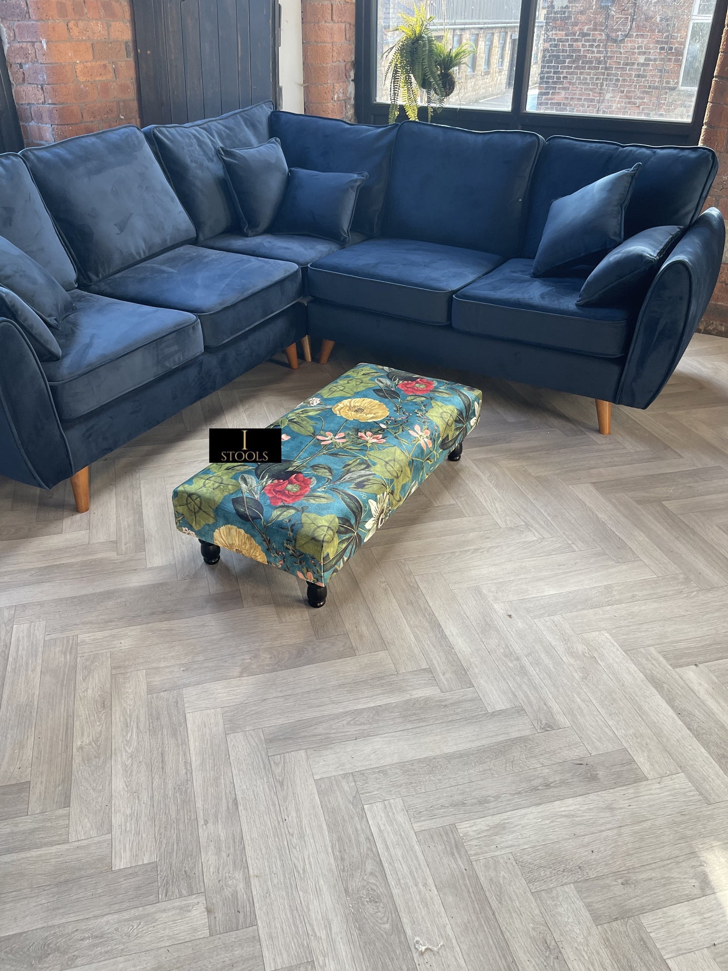 Floral Printed Footstool Luxurious Fabric Bench - ISTOOLS