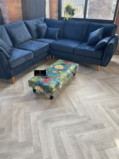 Floral Printed Footstool Luxurious Fabric Bench - ISTOOLS