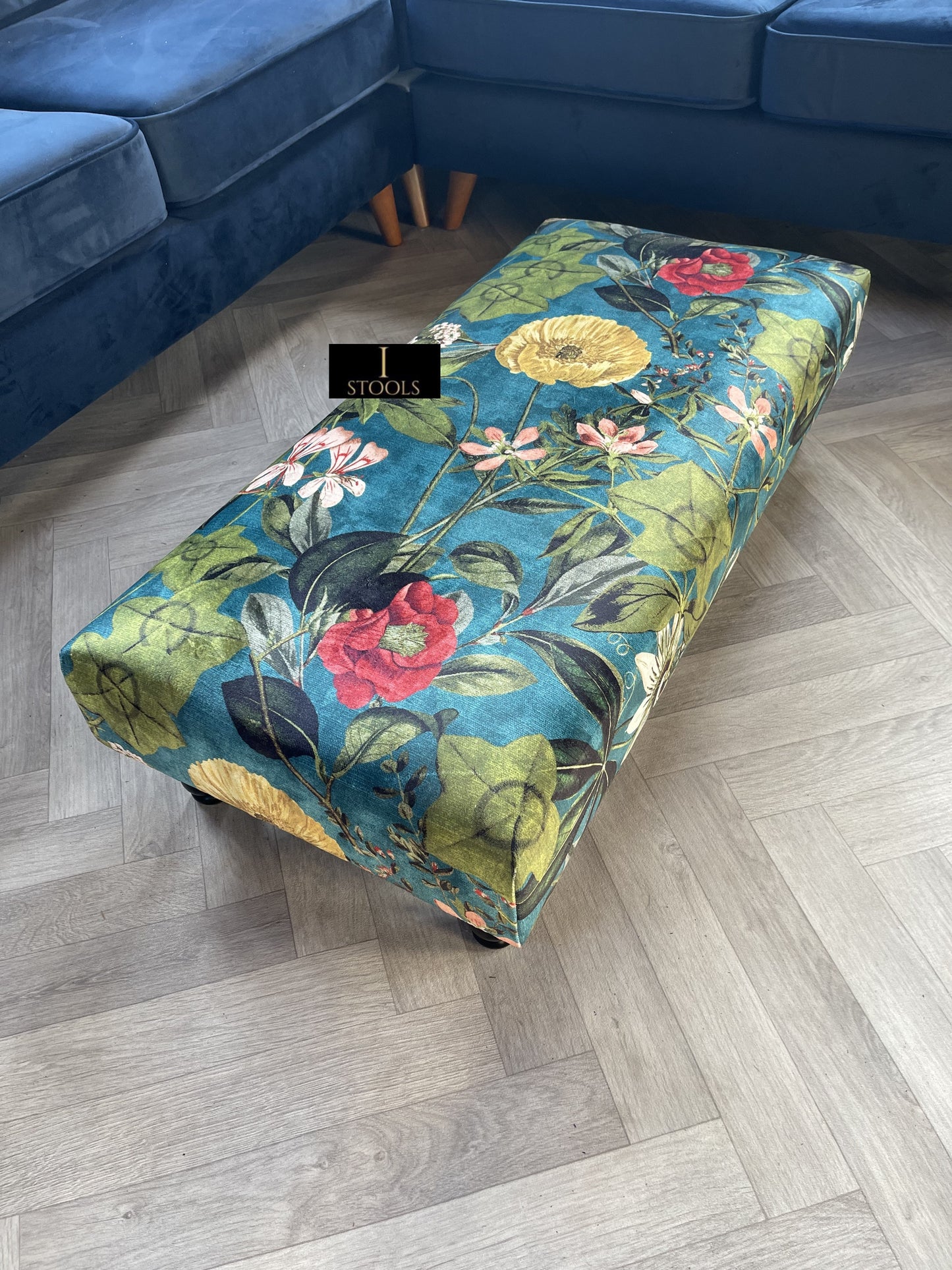 Floral Printed Footstool Luxurious Fabric Bench - ISTOOLS