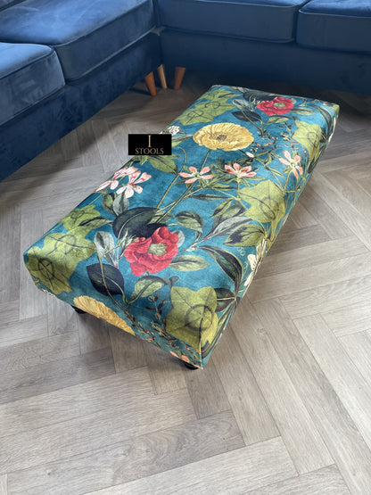 Floral Printed Footstool Luxurious Fabric Bench - ISTOOLS