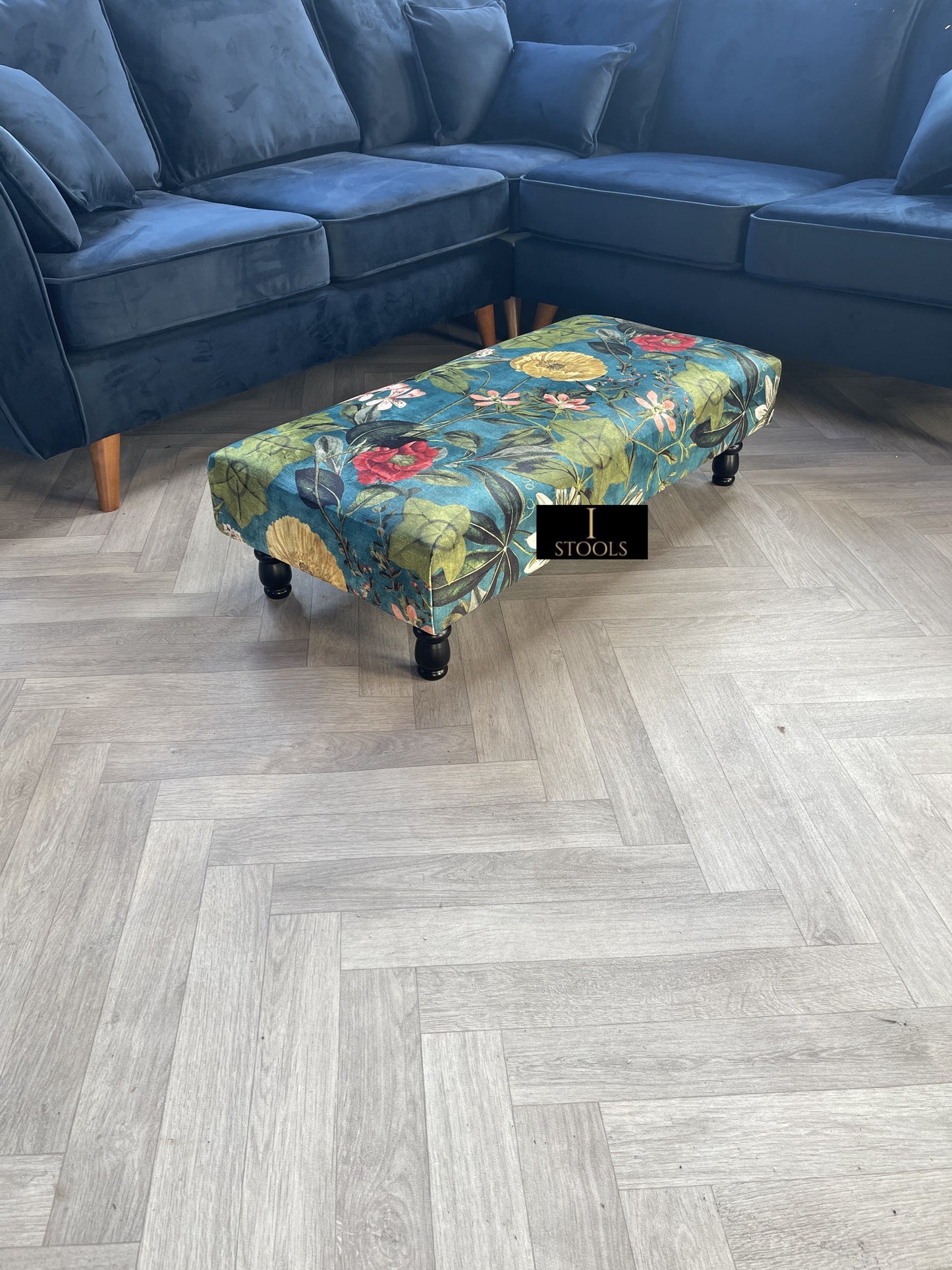 Floral Printed Footstool Luxurious Fabric Bench - ISTOOLS