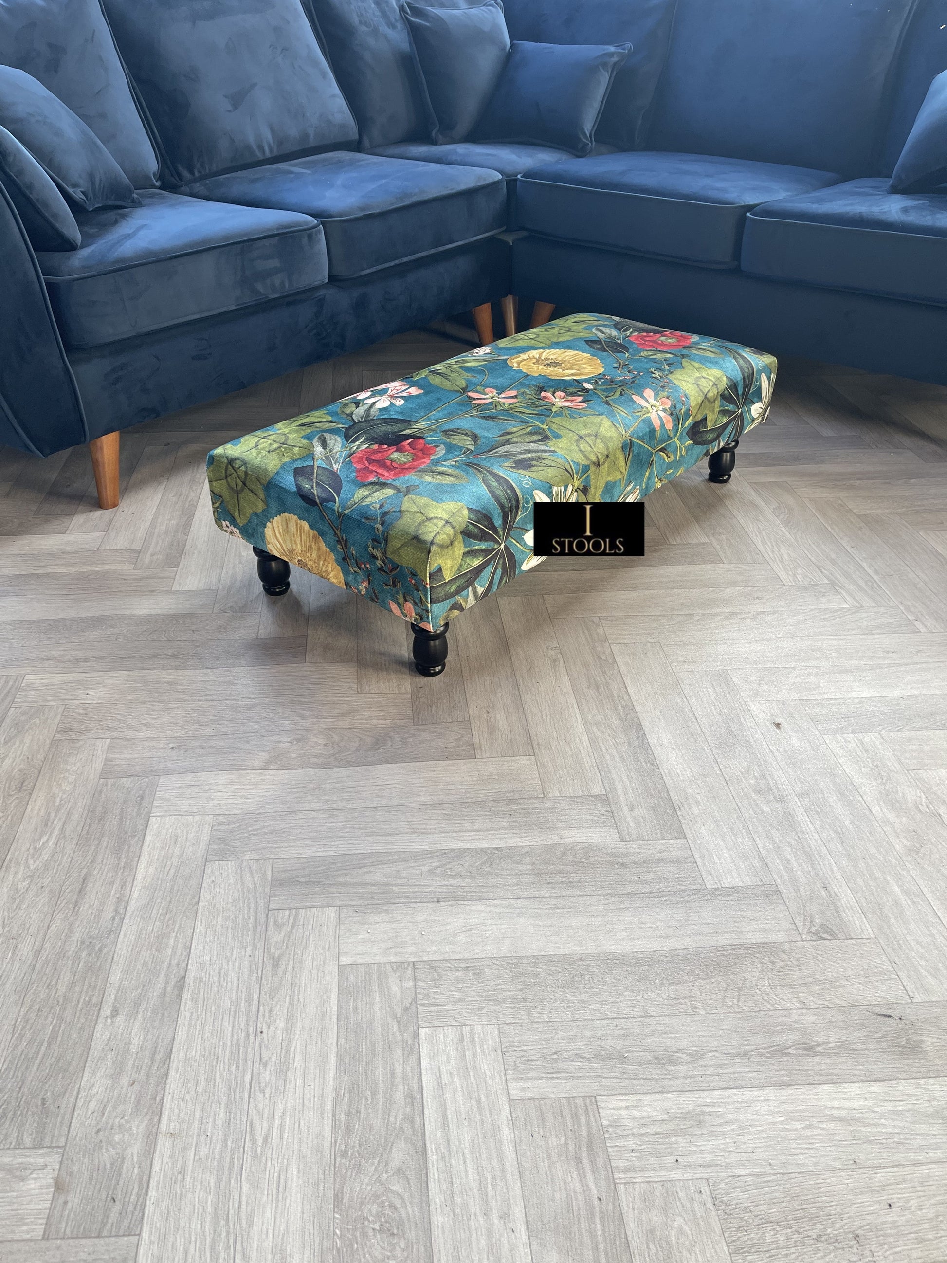 Floral Printed Footstool Luxurious Fabric Bench - ISTOOLS