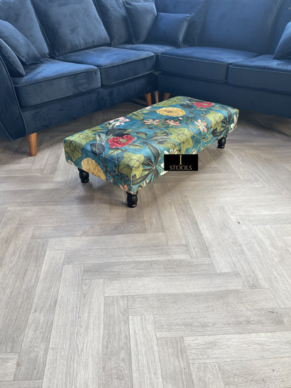 Floral Printed Footstool Luxurious Fabric Bench - ISTOOLS