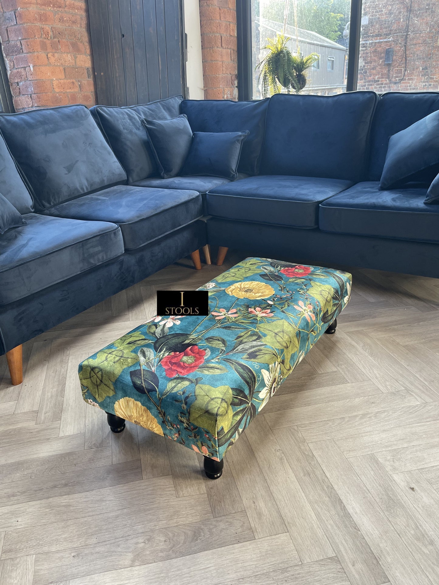 Floral Printed Footstool Luxurious Fabric Bench - ISTOOLS