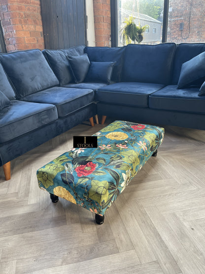 Floral Printed Footstool Luxurious Fabric Bench - ISTOOLS