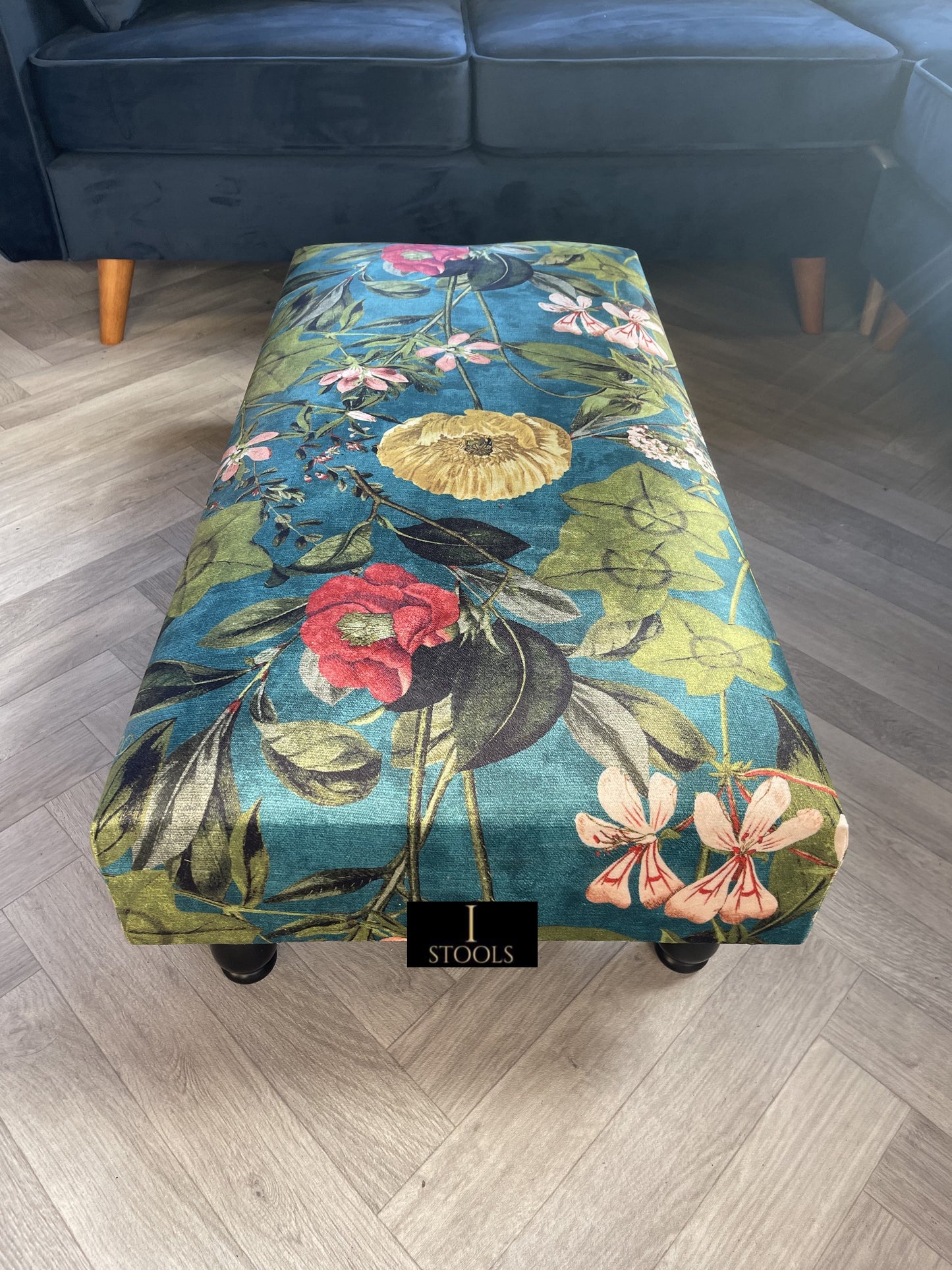 Floral Printed Footstool Luxurious Fabric Bench - ISTOOLS