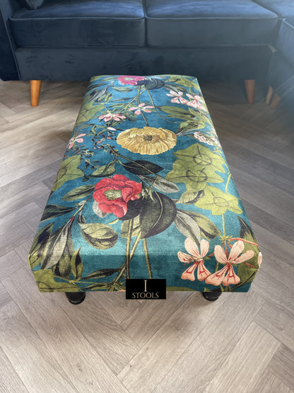 Floral Printed Footstool Luxurious Fabric Bench - ISTOOLS