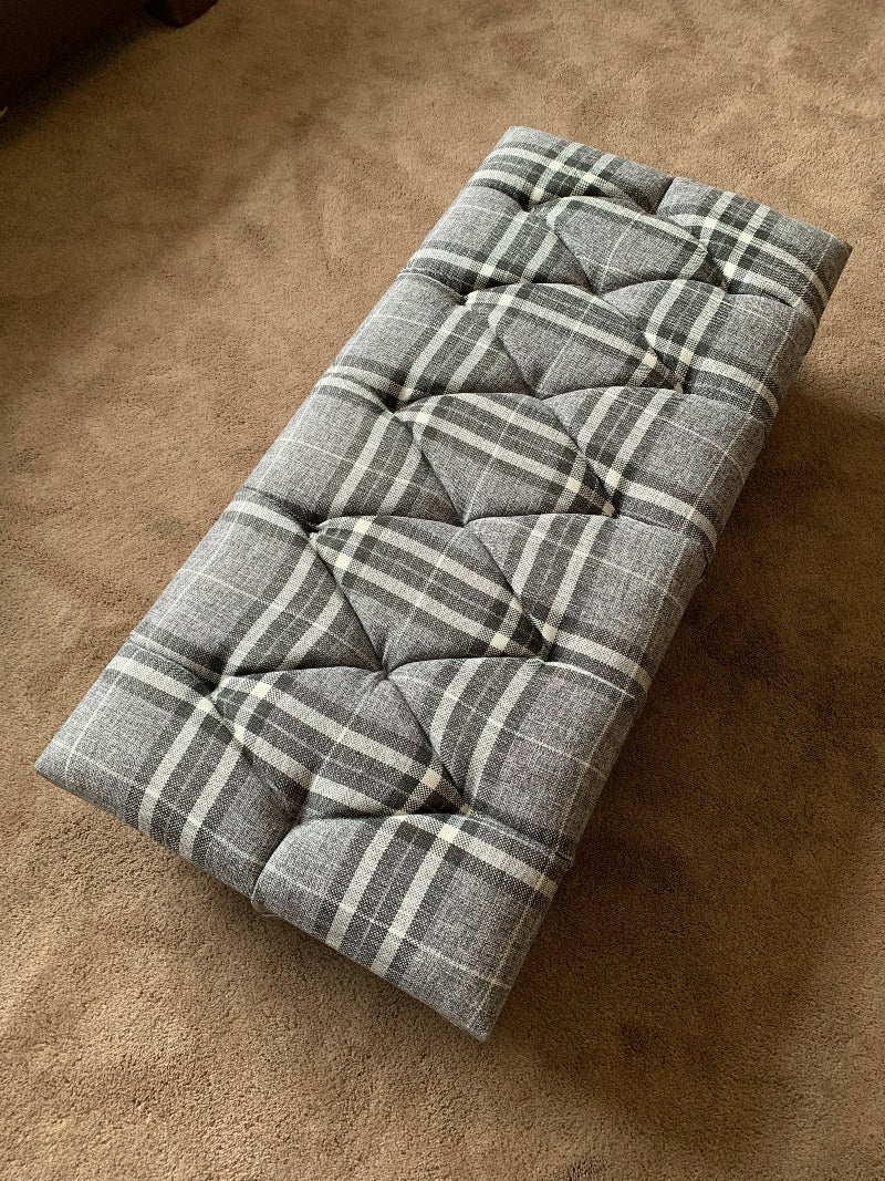 Grey & Black Tartan Upholstered Footstool | Tartan Chesterfield Ottoman footstool - ISTOOLS