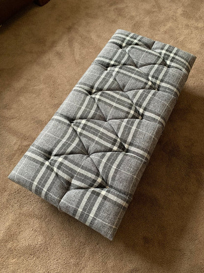 Grey & Black Tartan Upholstered Footstool | Tartan Chesterfield Ottoman footstool - ISTOOLS