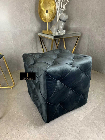 Black square cube deep buttoned coffee table side table seat