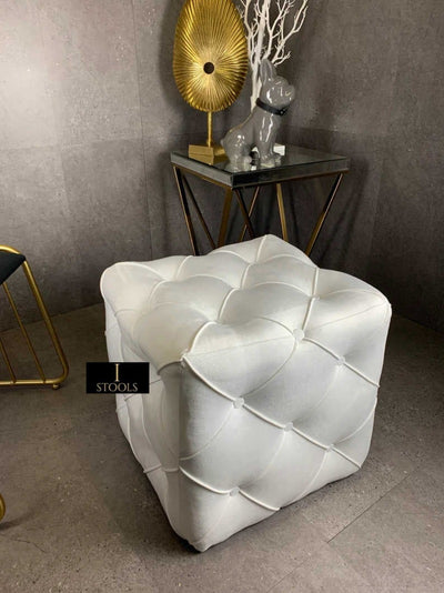 Creamy White square cube deep buttoned coffee table