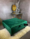 Green Plain Top Ottoman Storage | Green Velvet Foot Stool