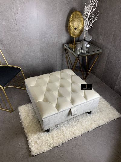 Buy Large Cream Square Ottoman with Storage