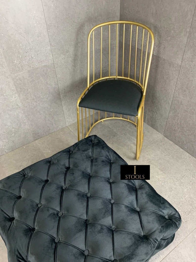 Large Black Square Coffee Table | Black Velvet Chesterfield Pouffe & Coffee Table - ISTOOLS