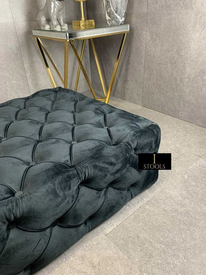 Large Black Square Coffee Table | Black Velvet Chesterfield Pouffe & Coffee Table - ISTOOLS