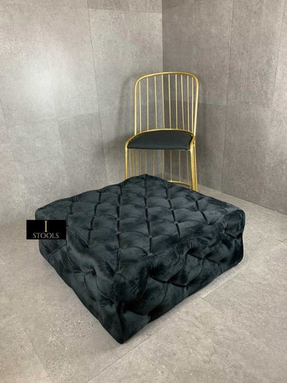Large Black Square Coffee Table | Black Velvet Chesterfield Pouffe & Coffee Table - ISTOOLS