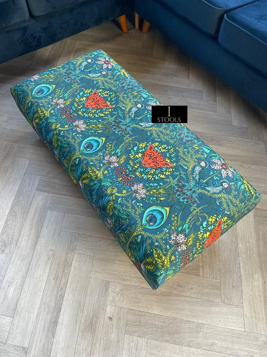 Made to order | Green Printed Fabric Multicolour Footstool Bench - ISTOOLS