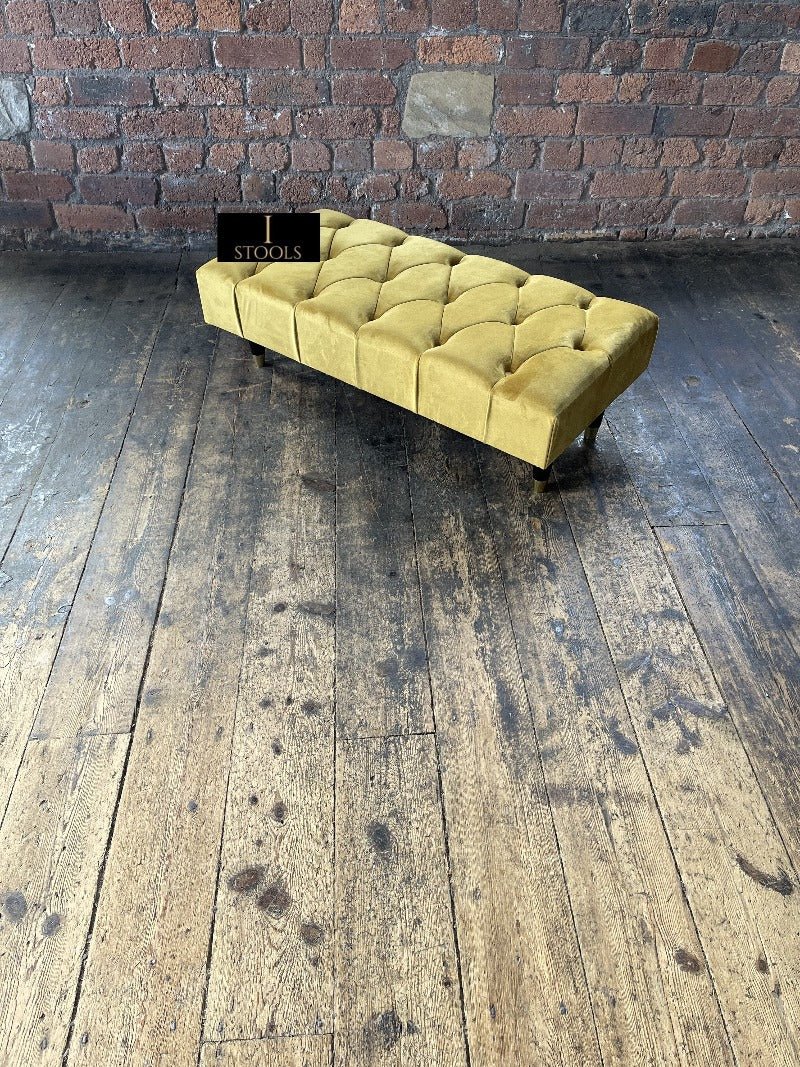 Mustard Gold Chesterfield Footstool | Large Mustard Ottoman Footstool - ISTOOLS