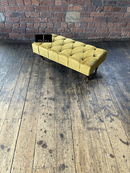 Mustard Gold Chesterfield Footstool | Large Mustard Ottoman Footstool - ISTOOLS