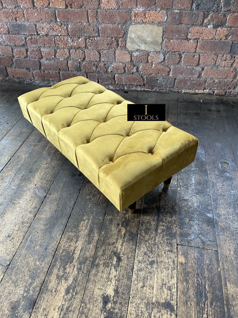 Mustard Gold Chesterfield Footstool | Large Mustard Ottoman Footstool - ISTOOLS