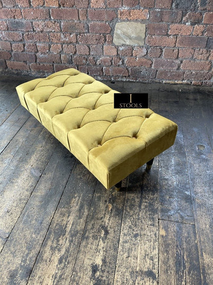 Mustard Gold Chesterfield Footstool | Large Mustard Ottoman Footstool - ISTOOLS