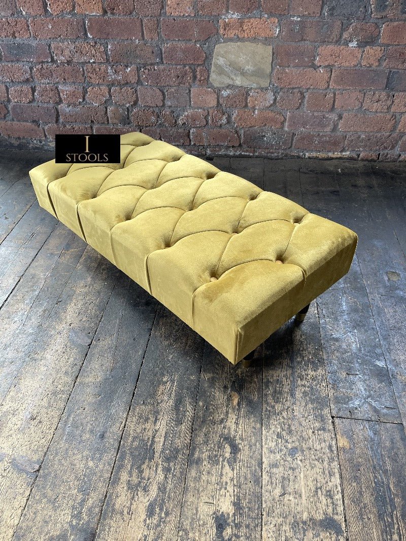 Mustard Gold Chesterfield Footstool | Large Mustard Ottoman Footstool - ISTOOLS