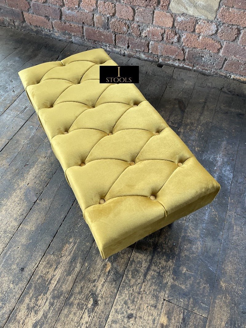 Mustard Gold Chesterfield Footstool | Large Mustard Ottoman Footstool - ISTOOLS