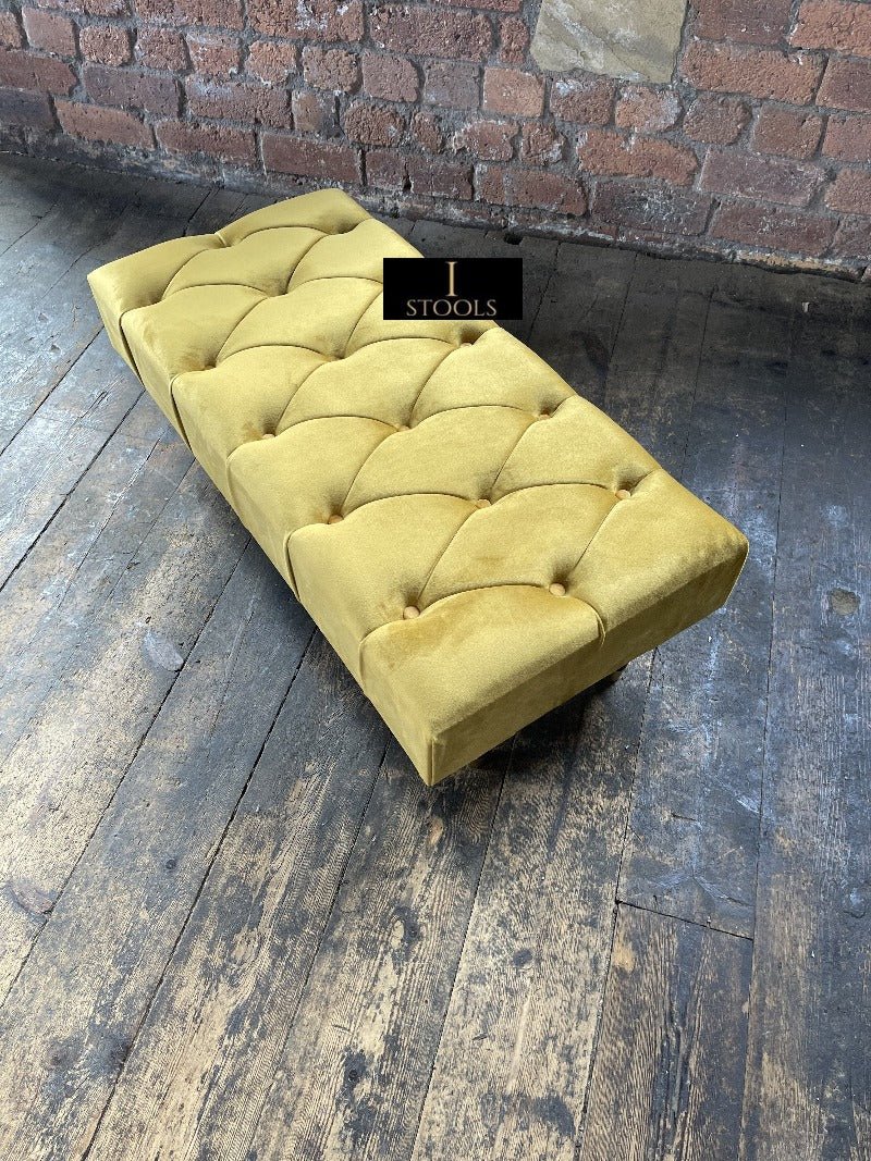 Mustard Gold Chesterfield Footstool | Large Mustard Ottoman Footstool - ISTOOLS