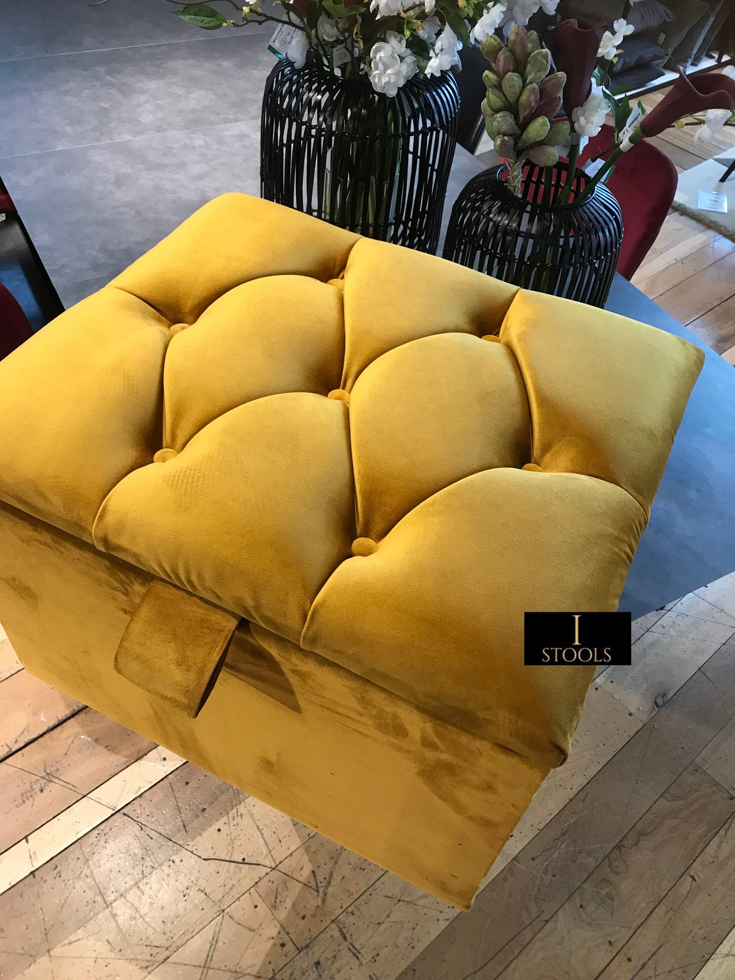 Mustard Gold Small Storage Box | Small Gold Footrest UK | Gold Ottoman Stool with Storage - ISTOOLS