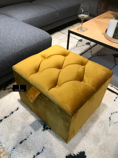 Mustard Gold Small Storage Box | Small Gold Footrest UK | Gold Ottoman Stool with Storage - ISTOOLS
