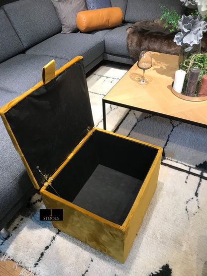 Mustard Gold Small Storage Box | Small Gold Footrest UK | Gold Ottoman Stool with Storage - ISTOOLS
