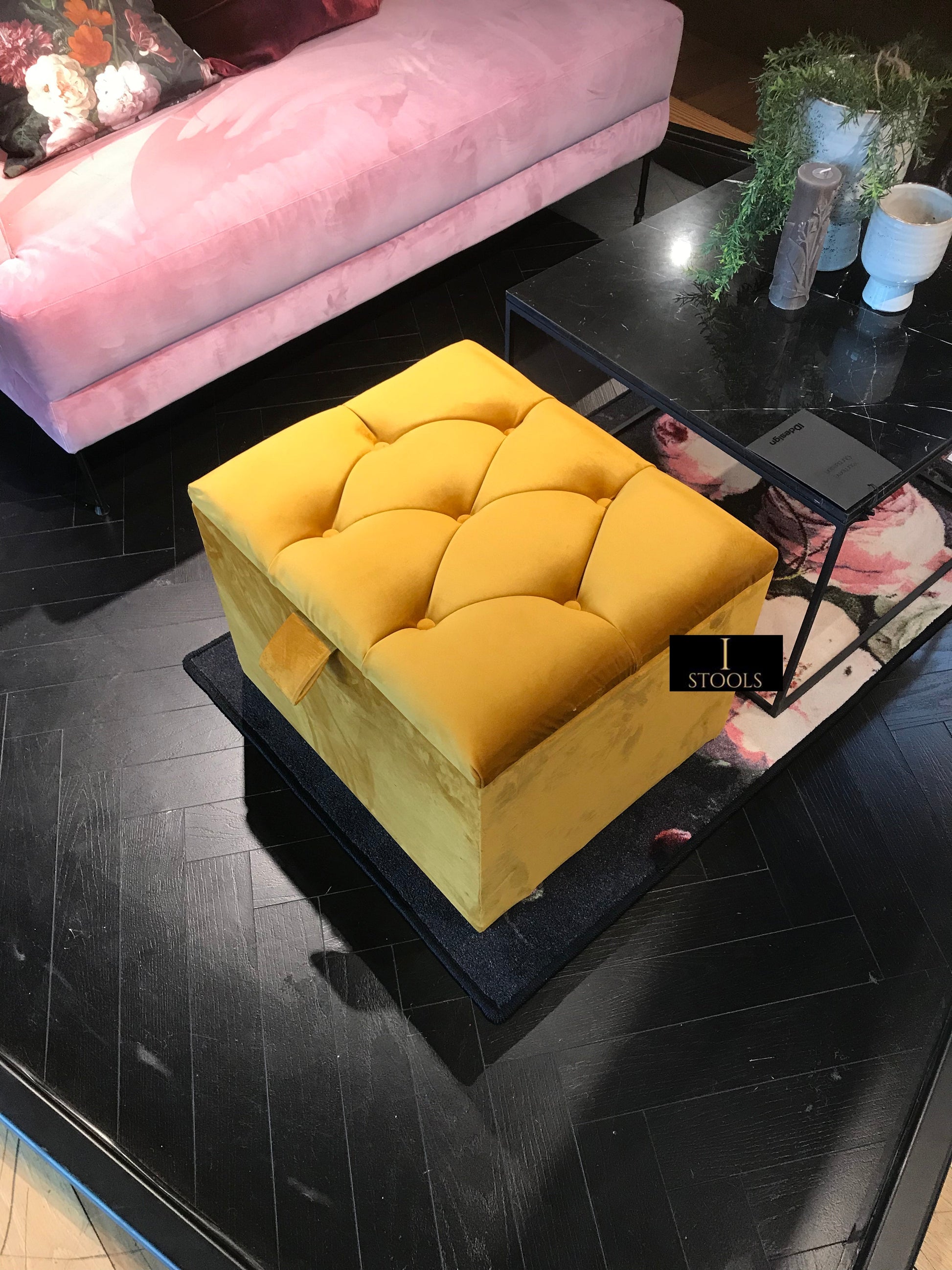 Mustard Gold Small Storage Box | Small Gold Footrest UK | Gold Ottoman Stool with Storage - ISTOOLS