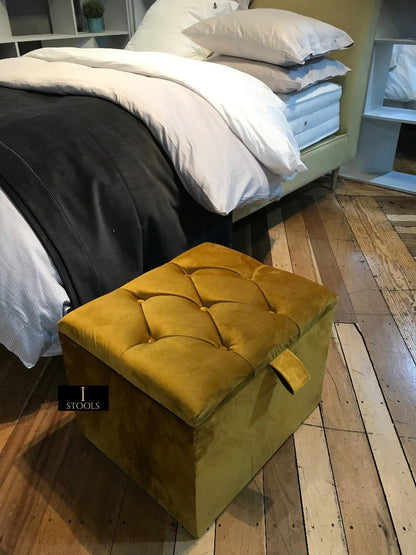 Mustard Gold Small Storage Box | Small Gold Footrest UK | Gold Ottoman Stool with Storage - ISTOOLS