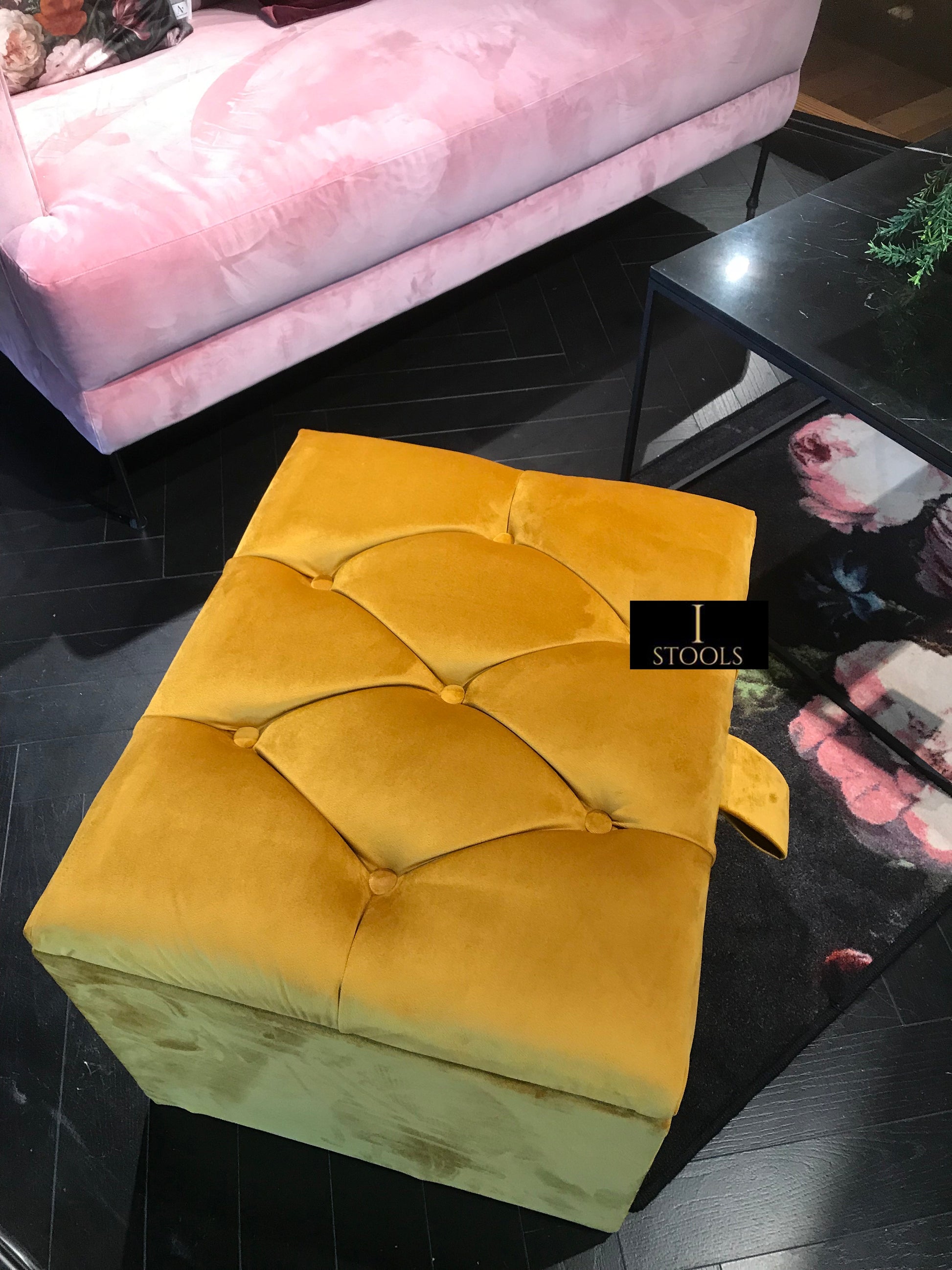 Mustard Gold Small Storage Box | Small Gold Footrest UK | Gold Ottoman Stool with Storage - ISTOOLS