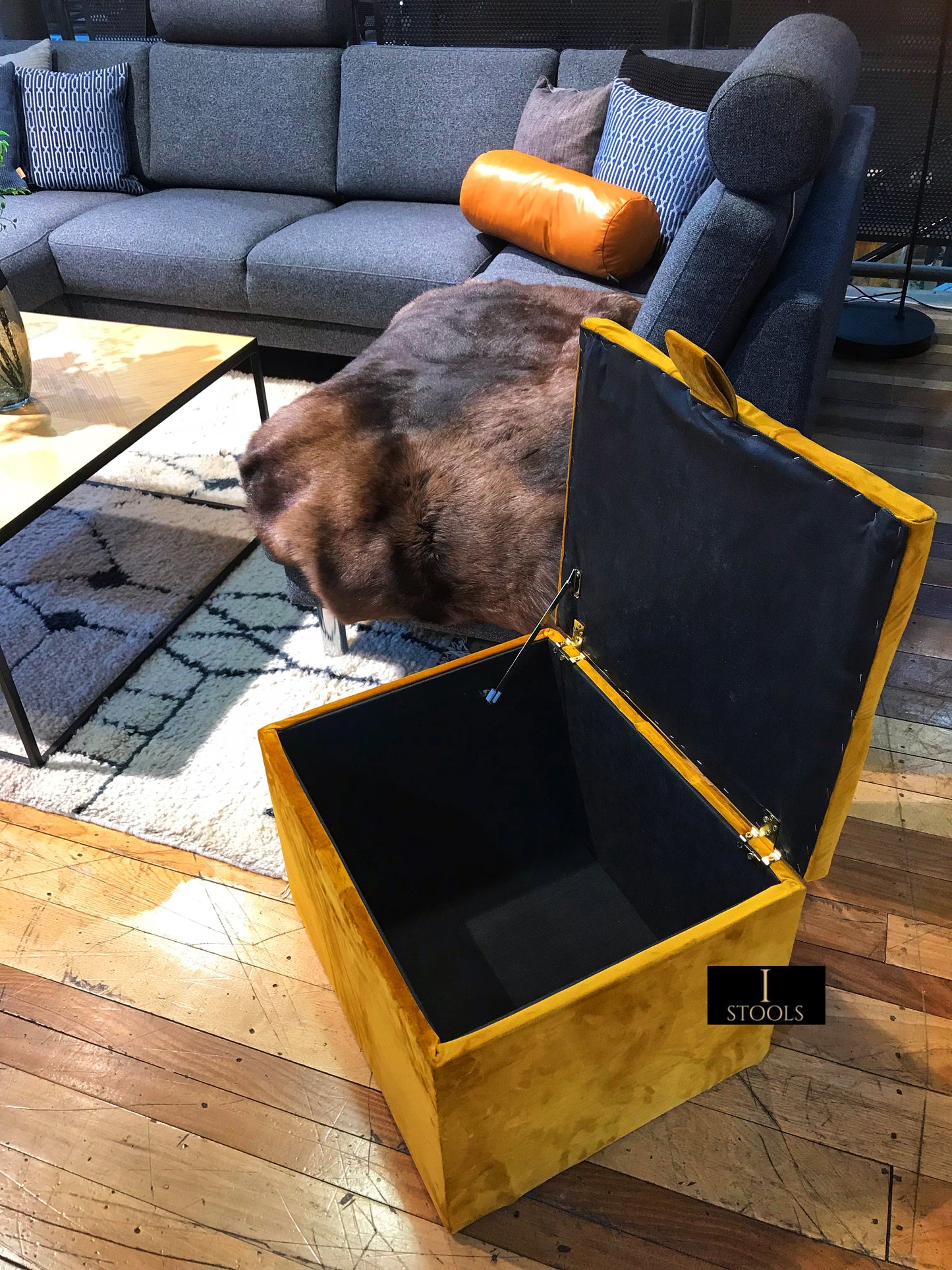 Mustard Gold Small Storage Box | Small Gold Footrest UK | Gold Ottoman Stool with Storage - ISTOOLS