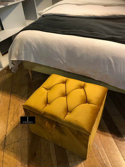 Mustard Gold Small Storage Box | Small Gold Footrest UK | Gold Ottoman Stool with Storage - ISTOOLS