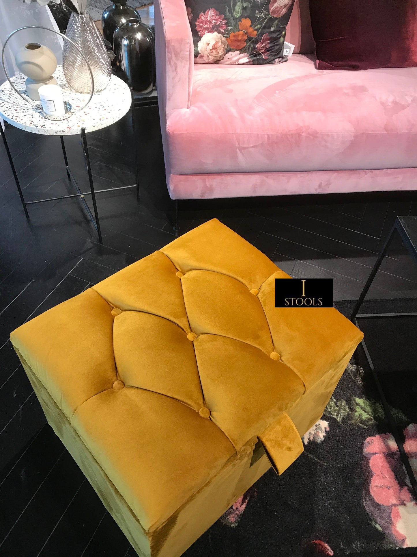 Mustard Gold Small Storage Box | Small Gold Footrest UK | Gold Ottoman Stool with Storage - ISTOOLS