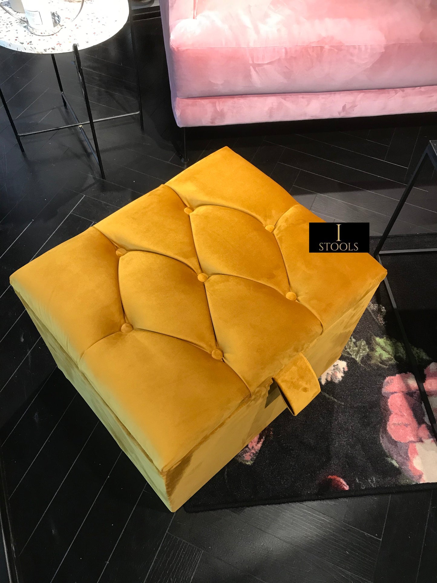 Mustard Gold Small Storage Box | Small Gold Footrest UK | Gold Ottoman Stool with Storage - ISTOOLS