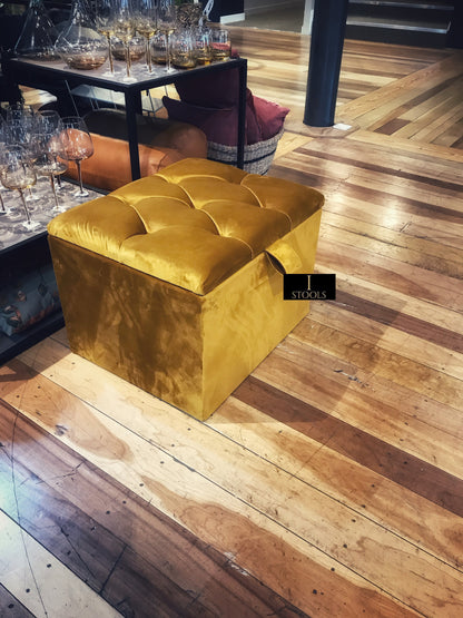 Mustard Gold Small Storage Box | Small Gold Footrest UK | Gold Ottoman Stool with Storage - ISTOOLS