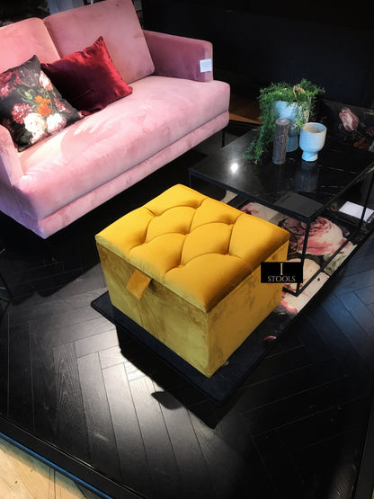 Mustard Gold Small Storage Box | Small Gold Footrest UK | Gold Ottoman Stool with Storage - ISTOOLS