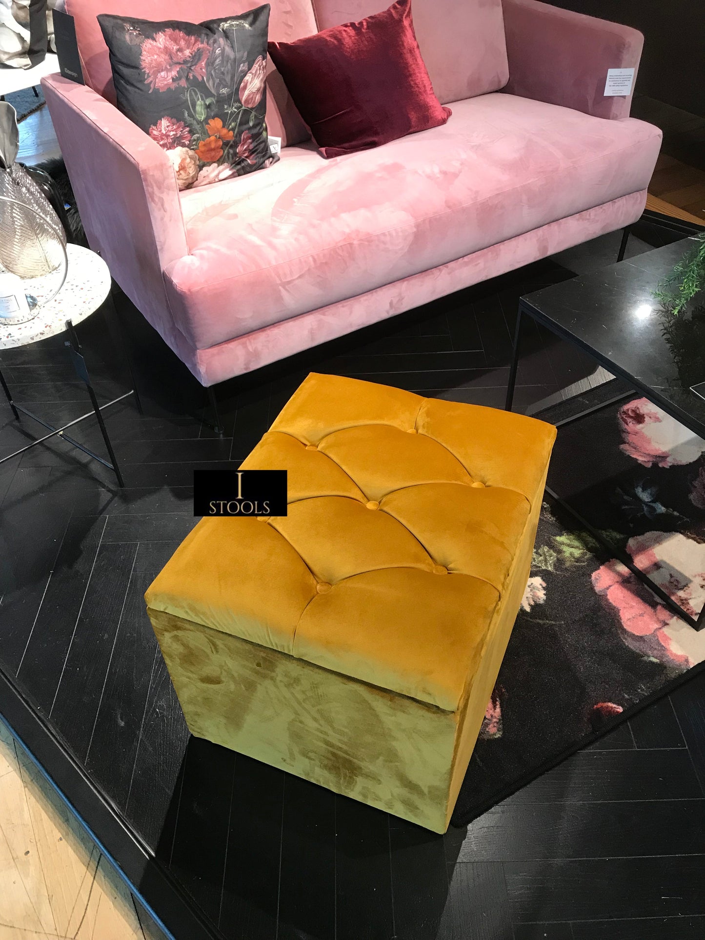 Mustard Gold Small Storage Box | Small Gold Footrest UK | Gold Ottoman Stool with Storage - ISTOOLS