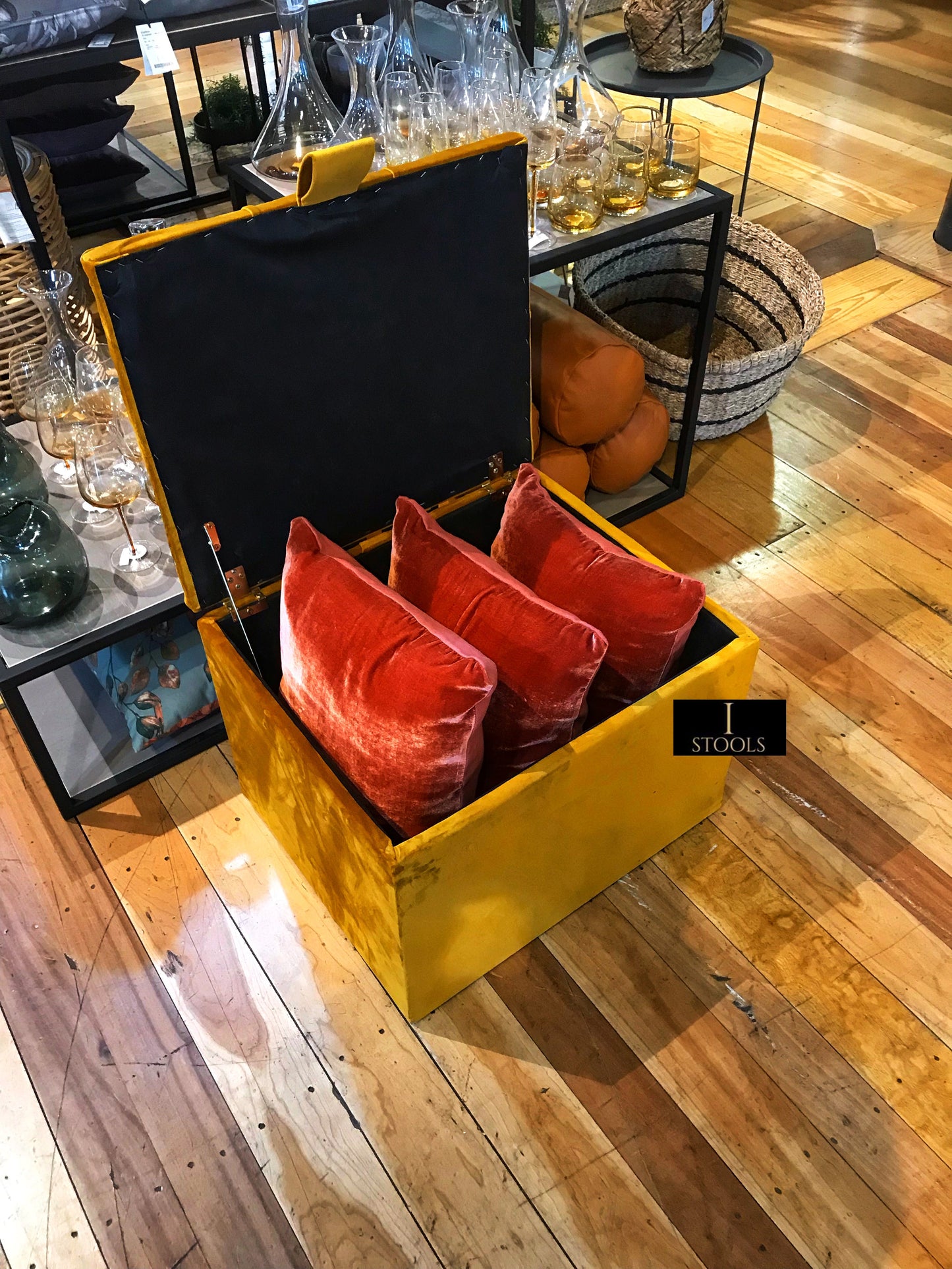 Mustard Gold Small Storage Box | Small Gold Footrest UK | Gold Ottoman Stool with Storage - ISTOOLS