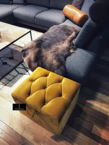 Mustard Gold Small Storage Box | Small Gold Footrest UK | Gold Ottoman Stool with Storage - ISTOOLS