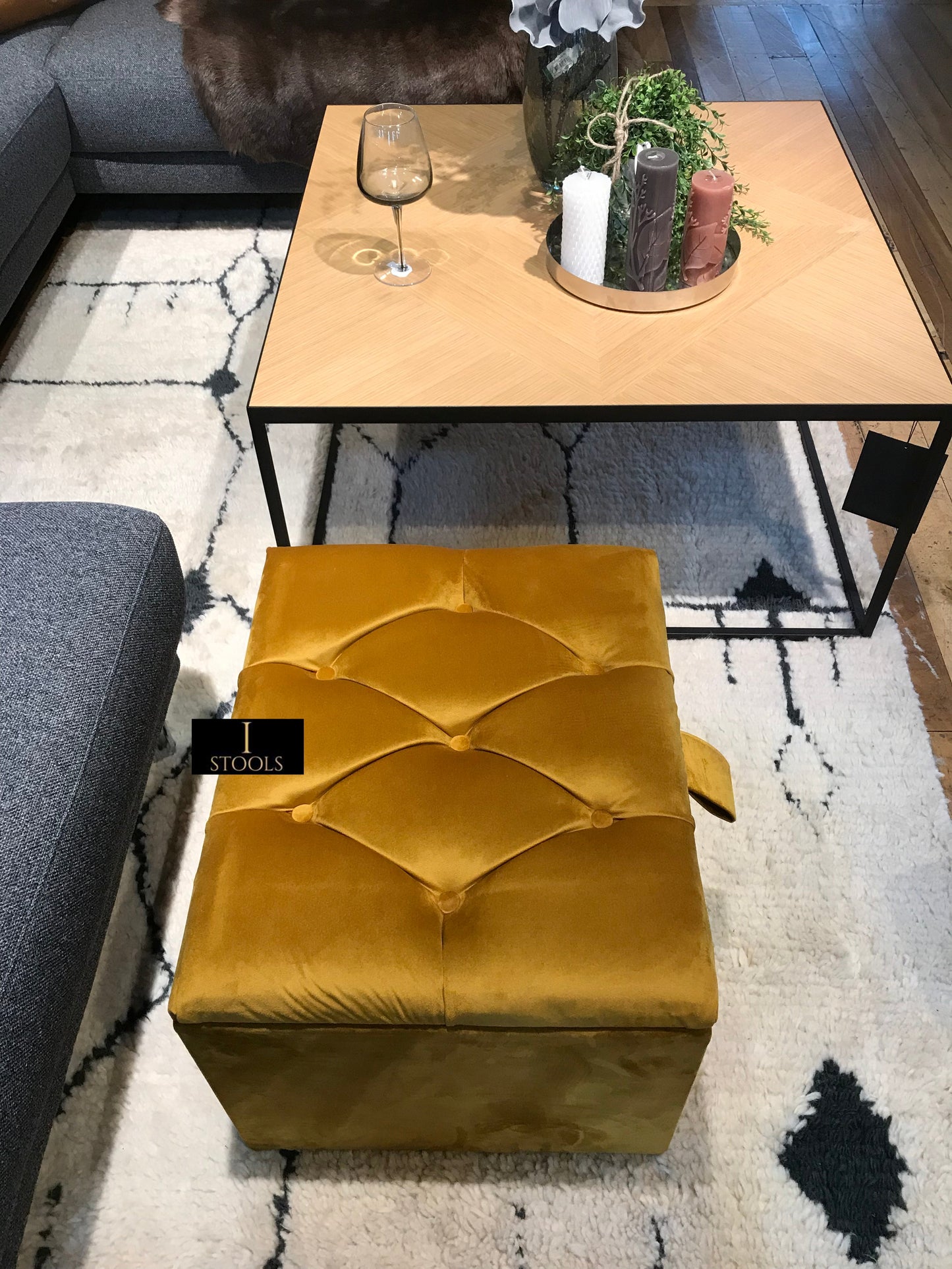 Mustard Gold Small Storage Box | Small Gold Footrest UK | Gold Ottoman Stool with Storage - ISTOOLS