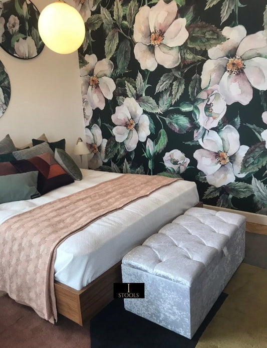 Ottoman Storage | Large Silver Ottoman Bedroom seat - ISTOOLS