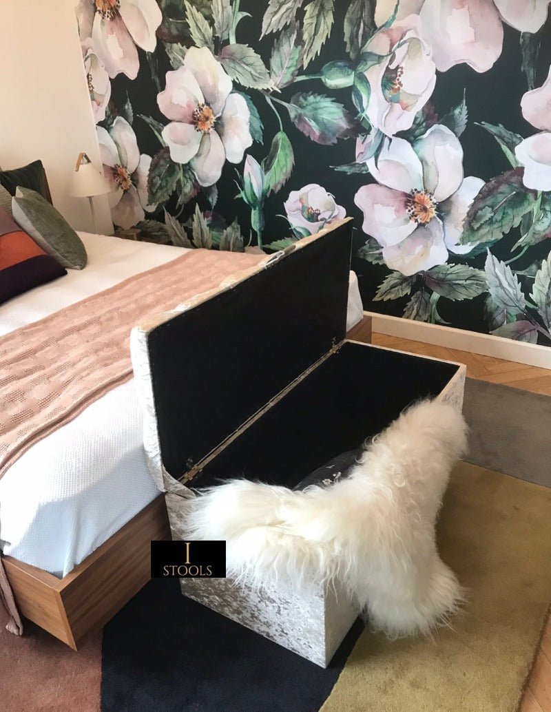 Ottoman Storage | Large Silver Ottoman Bedroom seat - ISTOOLS