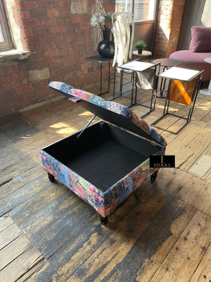 PREMIUM Ottoman storage square Demask multicolour - ISTOOLS